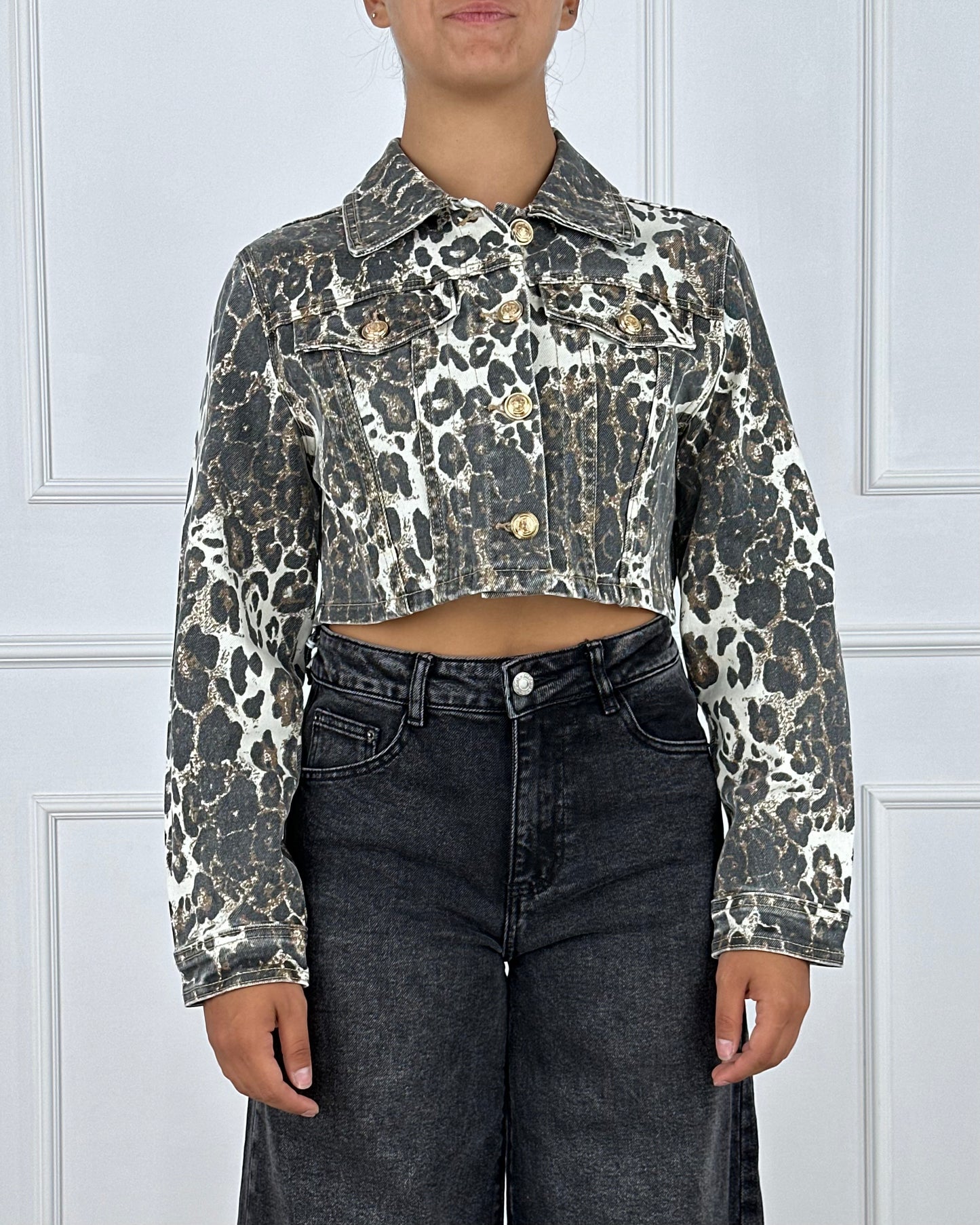 4749 - GIUBBOTTO DENIM CROP ANIMALIER