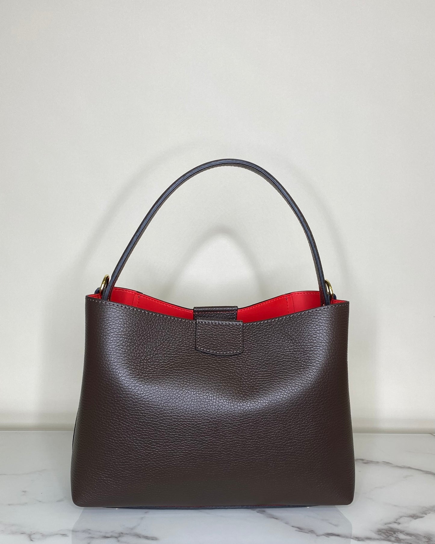 BRS458 BORSA VERA PELLE SMALL CON INTERNO A CONTRASTO ROSSO