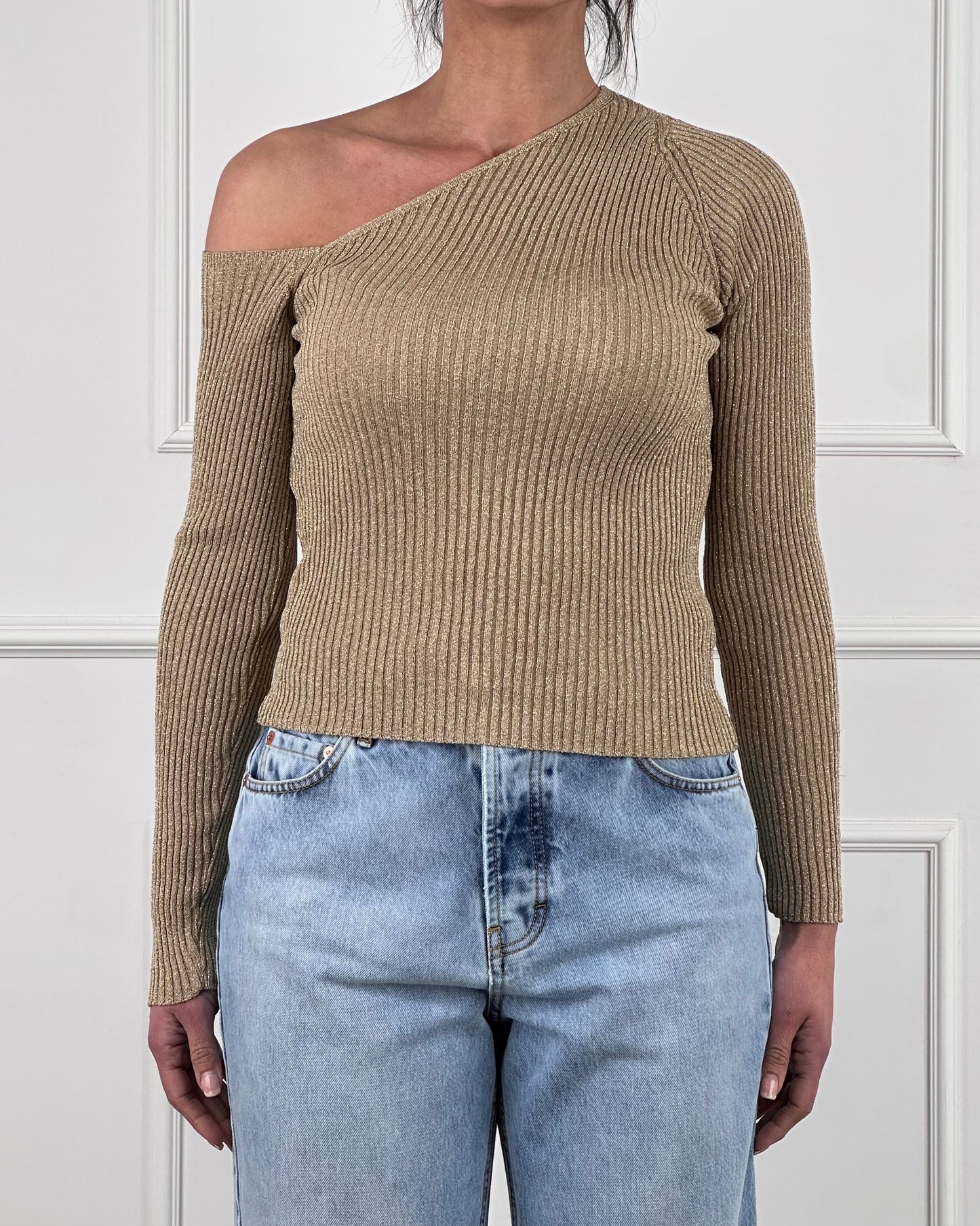D76827PE25 - TENSIONE IN MAGLIA SCOLLO DIAGONALE