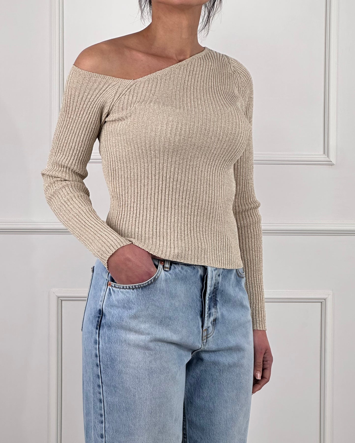 D76827PE25 - TENSIONE IN MAGLIA SCOLLO DIAGONALE