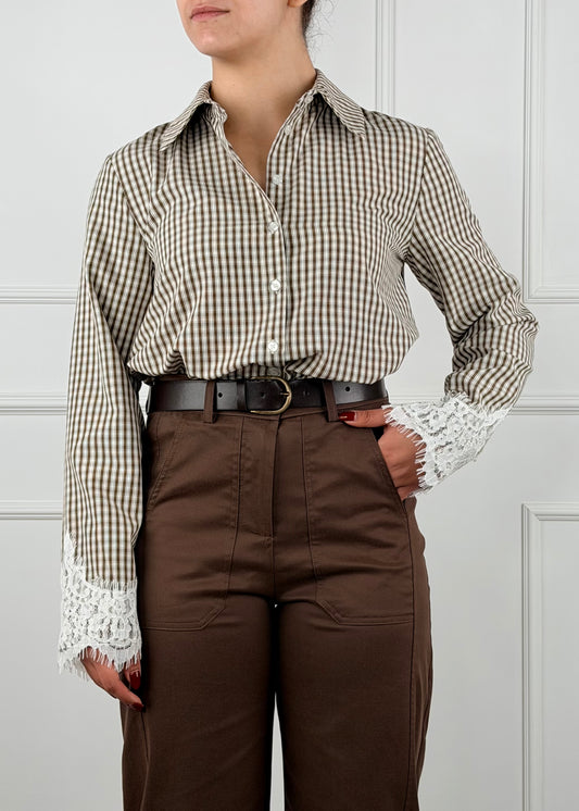 E55972 - CAMICIA CHECK MANICA PIZZO