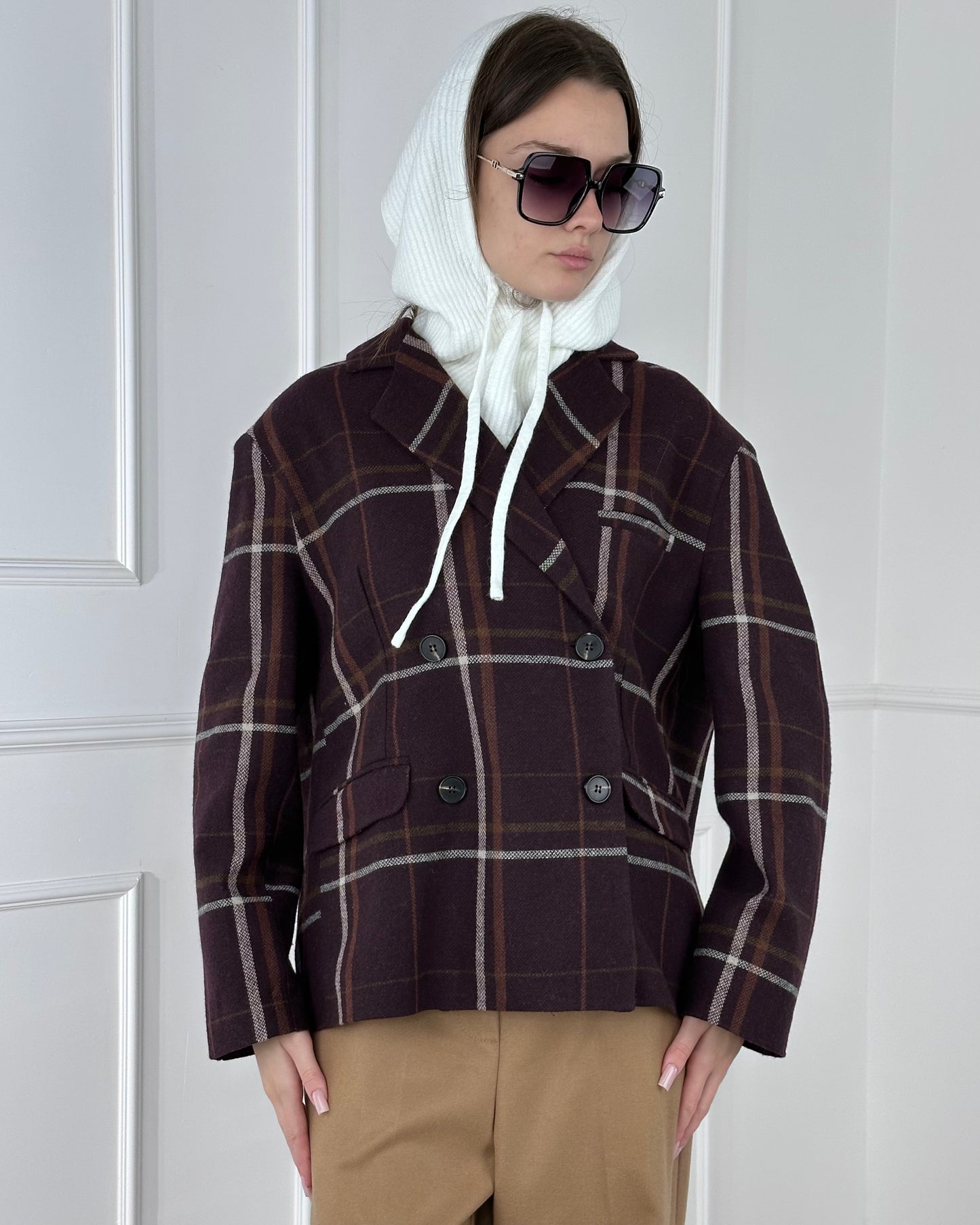 26B1570 - TENSIONE IN GIACCA CHECK MISTO LANA CON BALACLAVA NON CICITO