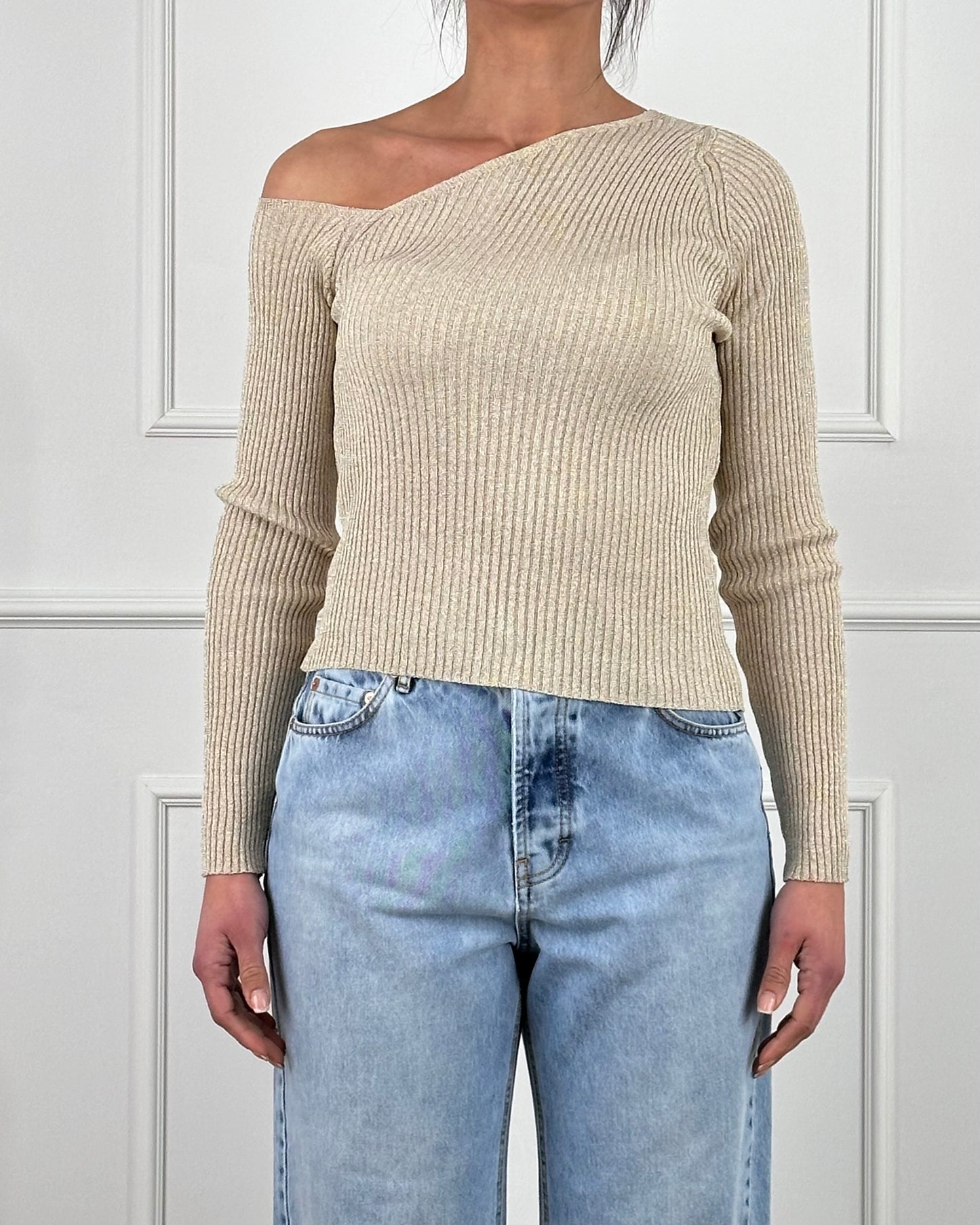 D76827PE25 - TENSIONE IN MAGLIA SCOLLO DIAGONALE