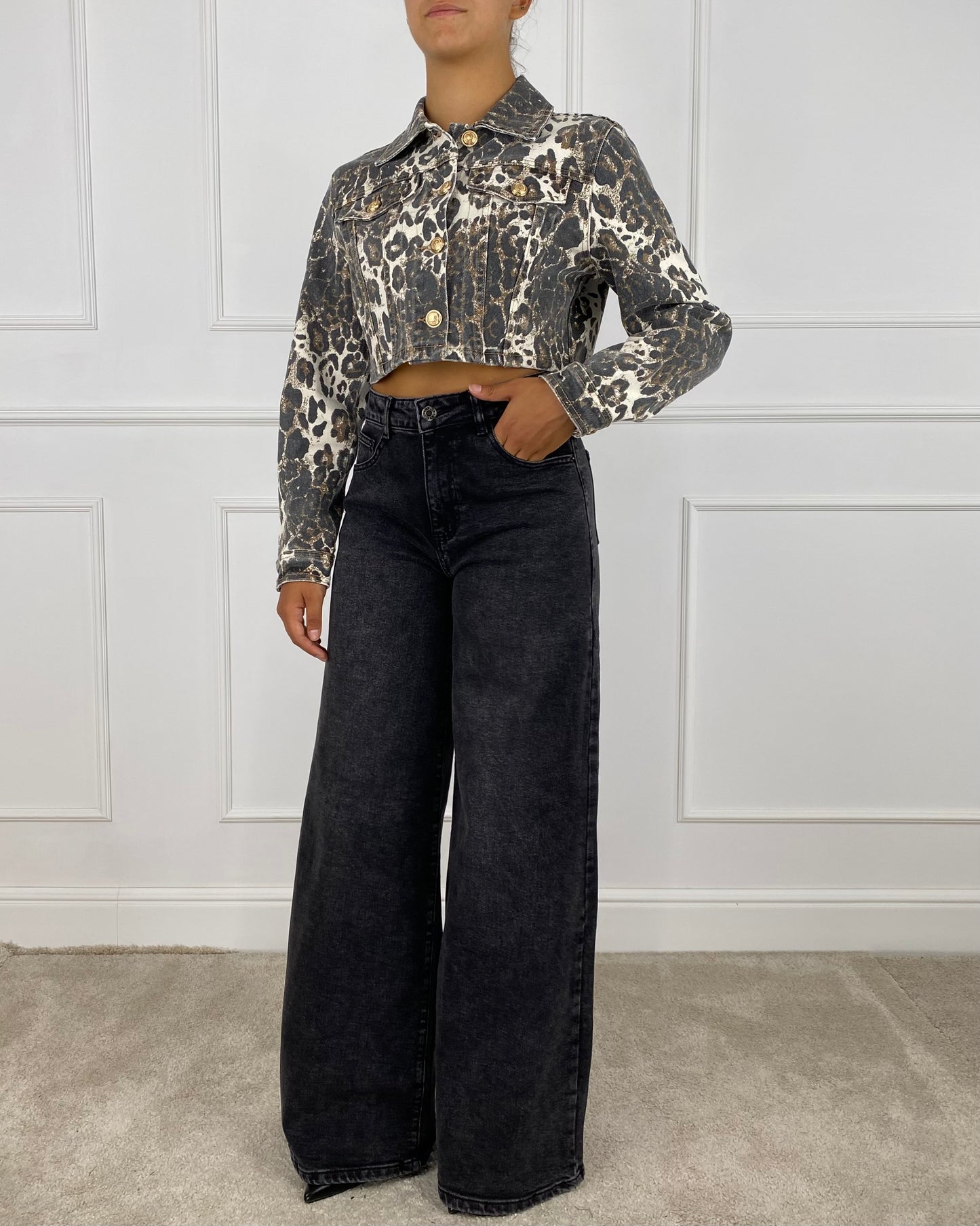 4749 - GIUBBOTTO DENIM CROP ANIMALIER