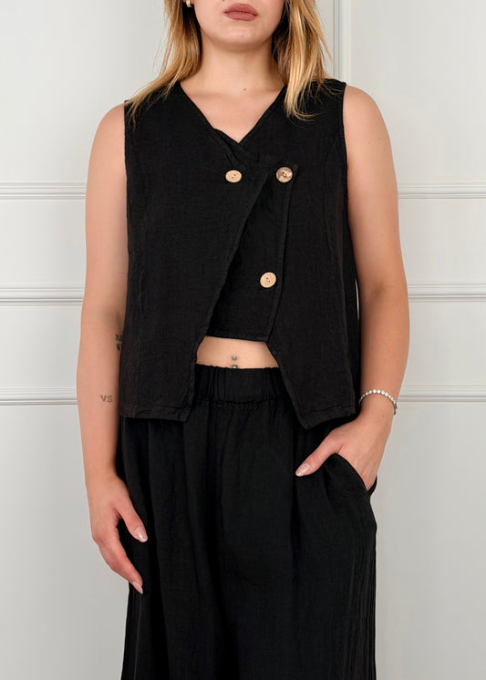 89076 - GILET DOPPIOPETTO IN LINO