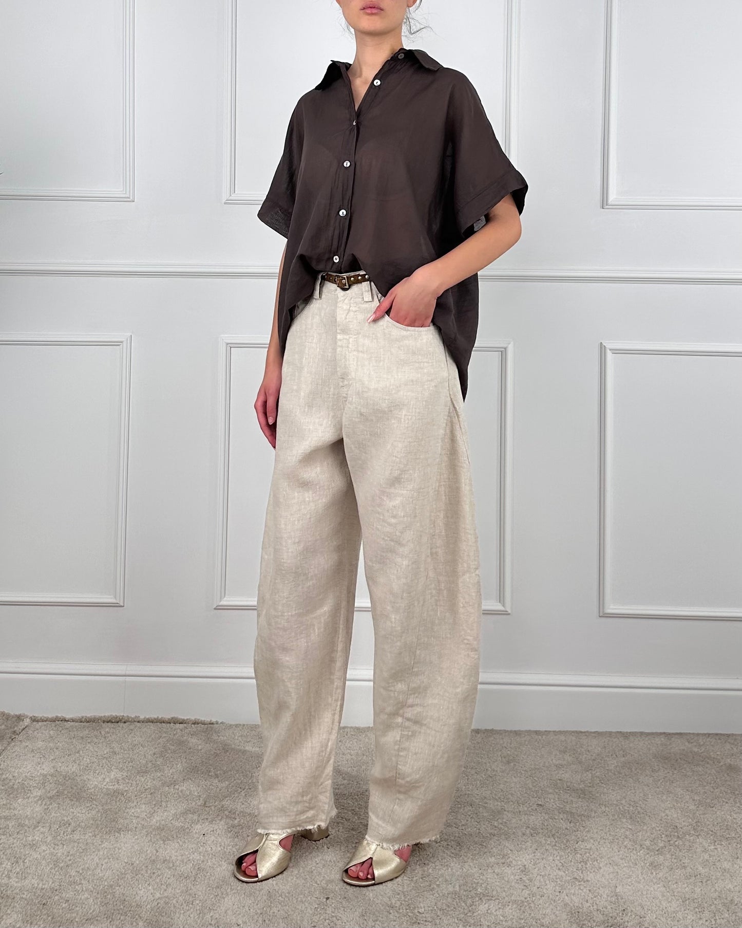 S25PE66 - TENSIONE IN PANTALONE IN LINO BALLOON