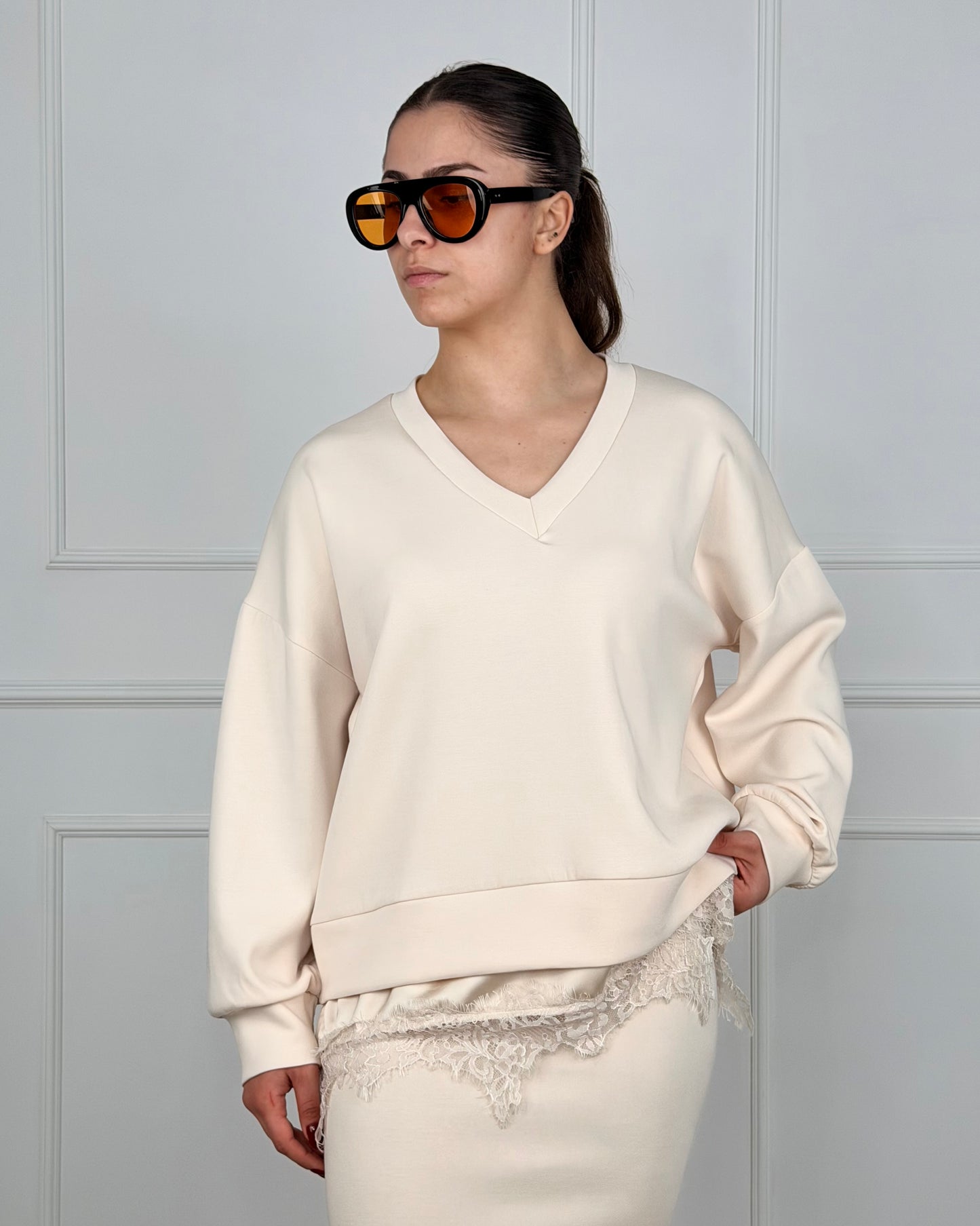 16926MD - 1692MD FELPA IN SCUBA LEGGERO CON PIZZO