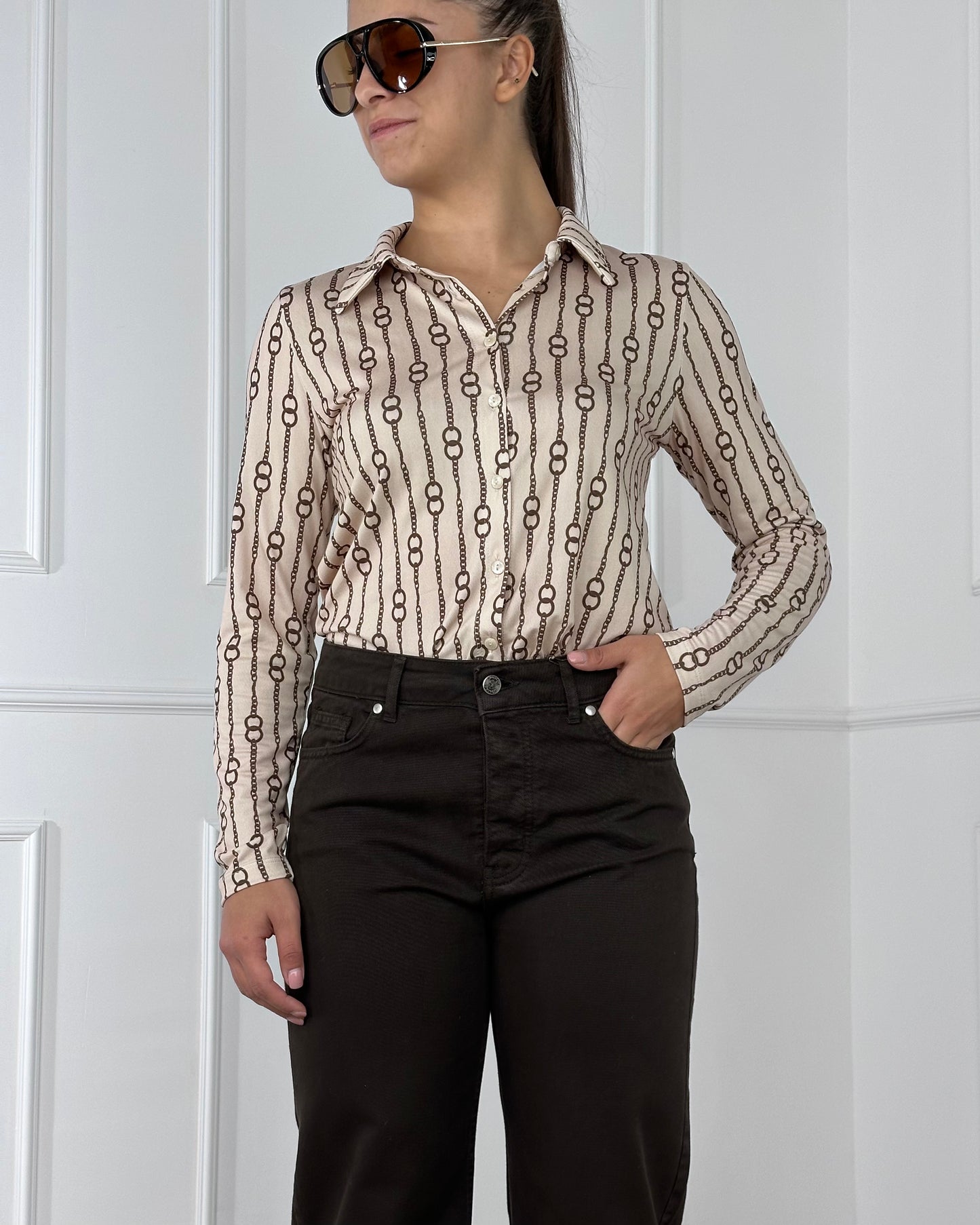 AC26611 CAMICIA MOTIVO CATENA IN JERSEY DI VISCOSA