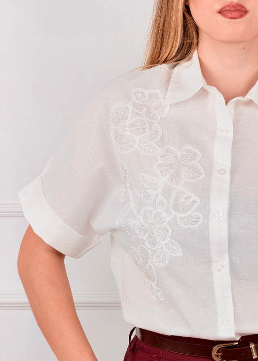 C26437 - BREND CAMICIA IN MUSSOLA DI COTONE CON RICAMI