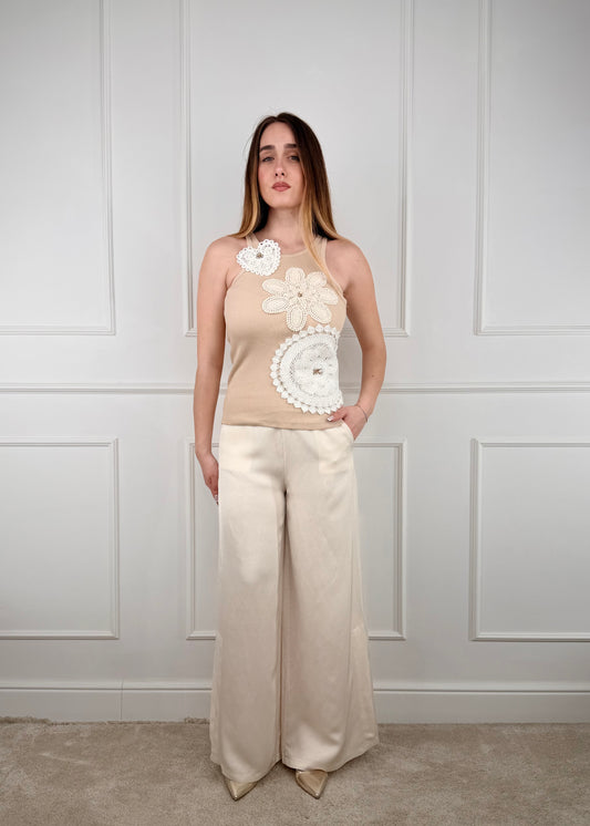 F60189 - BREND CANOTTA CON FIORI IN CROCHET