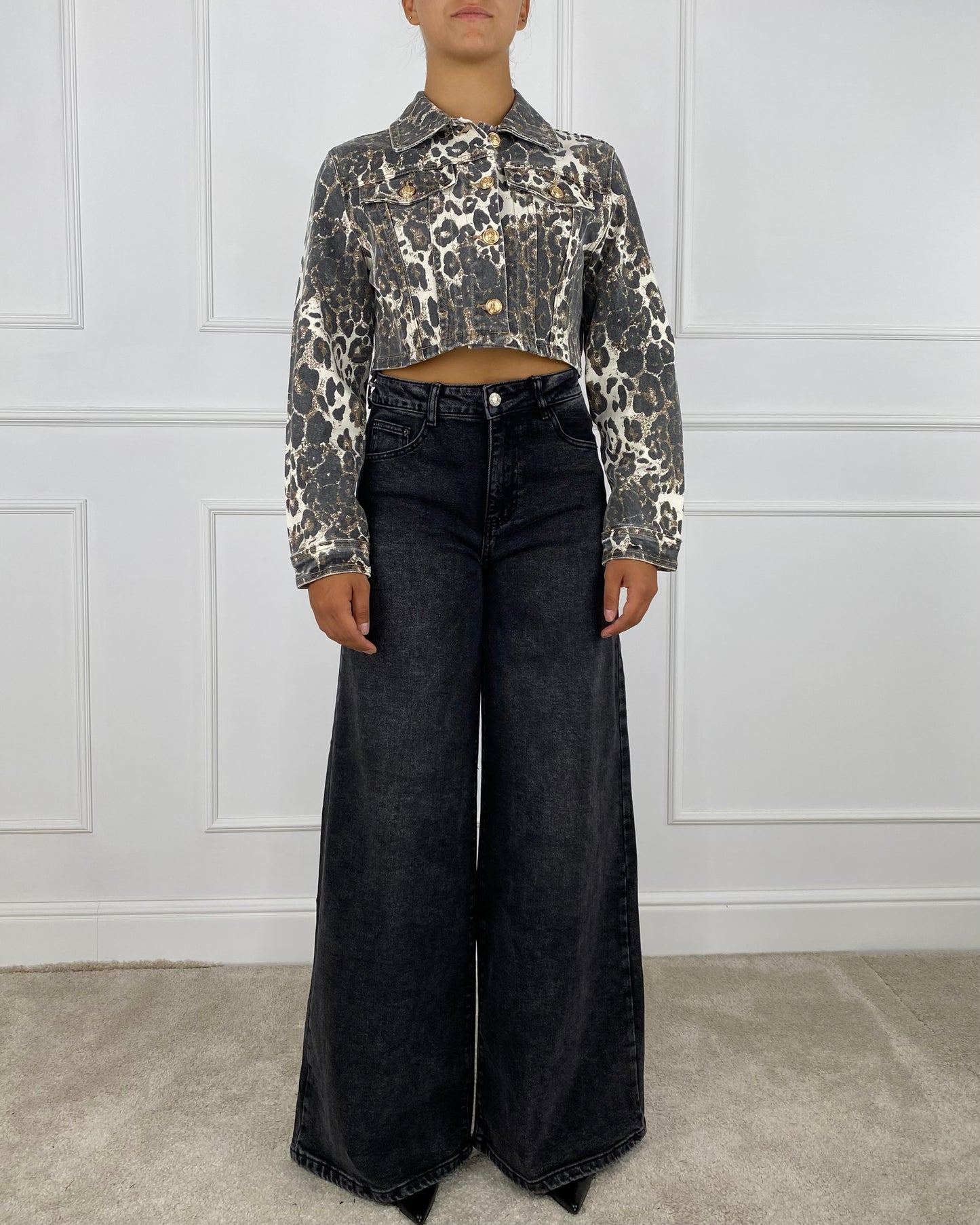4749 - GIUBBOTTO DENIM CROP ANIMALIER