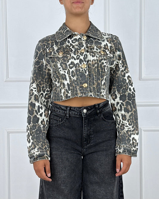 4749 - GIUBBOTTO DENIM CROP ANIMALIER