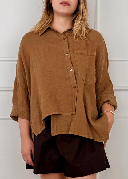 9452 - CAMICIA TAGLIO ASIMMETRICO IN LINO