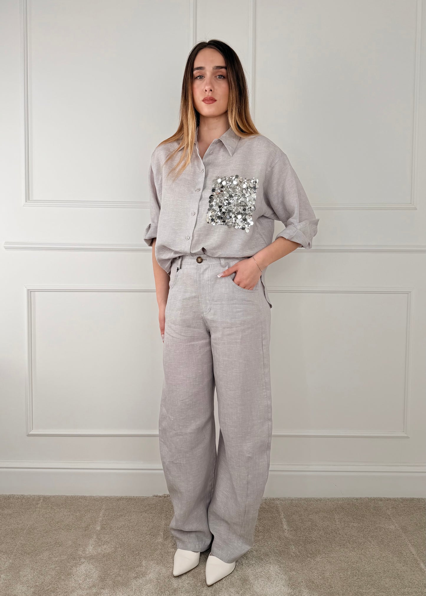 S26PE07 - TENSIONE IN PANTALONE BARREL  PURO LINO