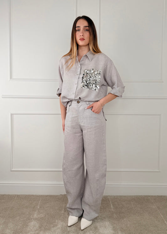 S26PE07 - TENSIONE IN PANTALONE BARREL  PURO LINO
