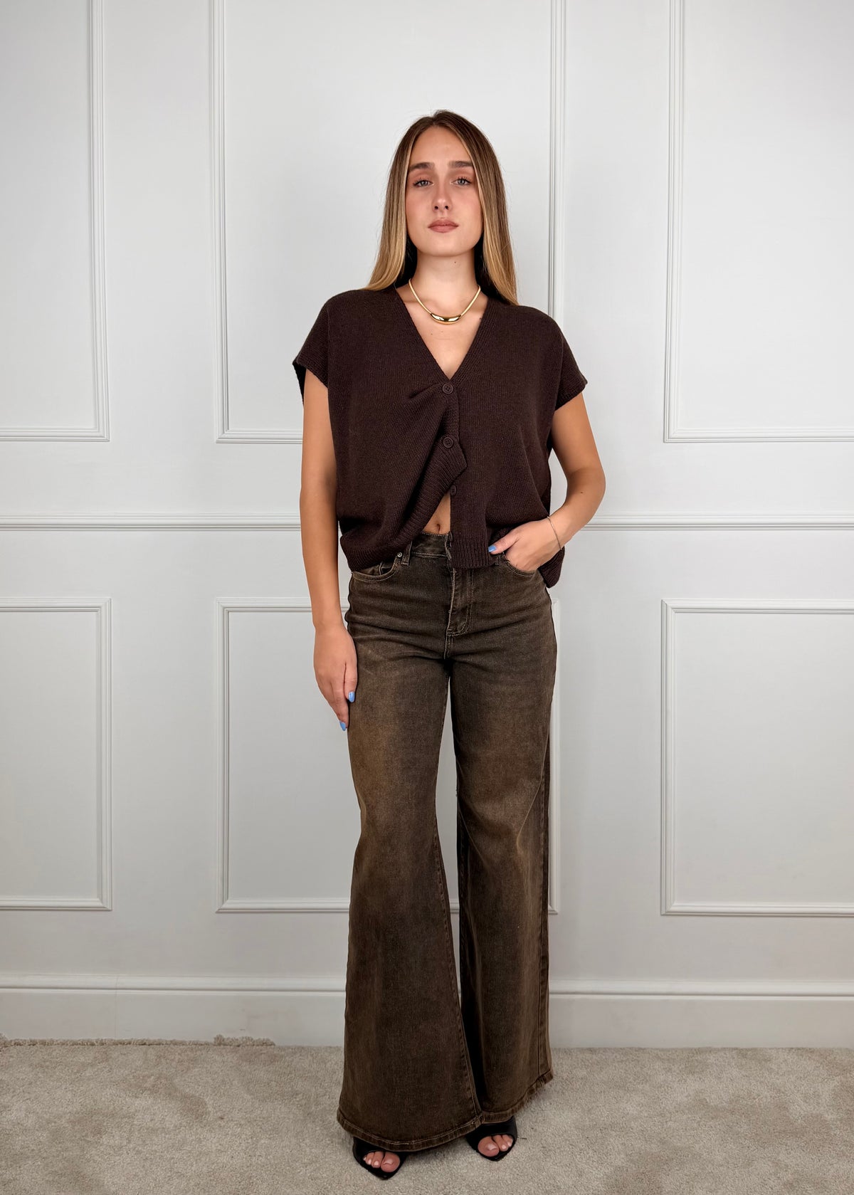60119WF26 - GIORGIA & J.  DENIM WIDE LEG A VITA ALTA