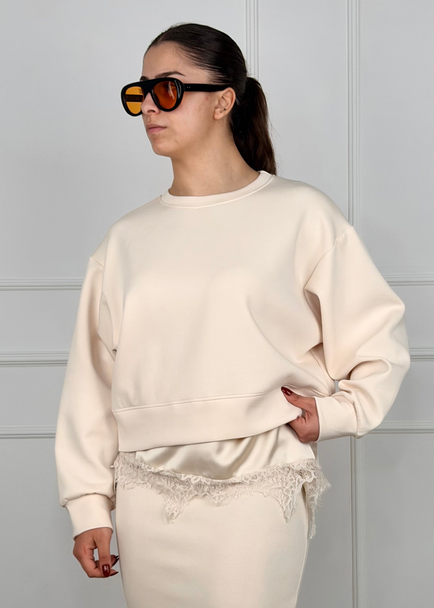 07626MD - FELPA IN SCUBA LEGGERO CON PIZZO