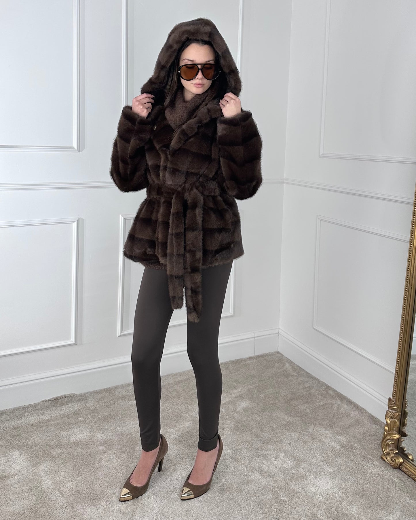 GC88213 - ECOFUR CON CINTURA E CAPPUCCIO