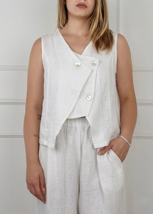 89076 - GILET DOPPIOPETTO IN LINO