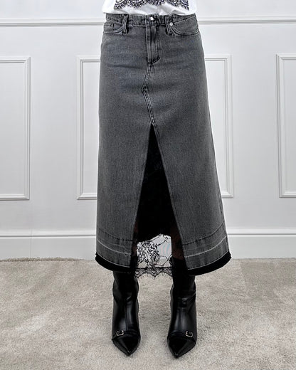 W25G618 - TENSIONE IN GONNA IN  DENIM CON PIZZO