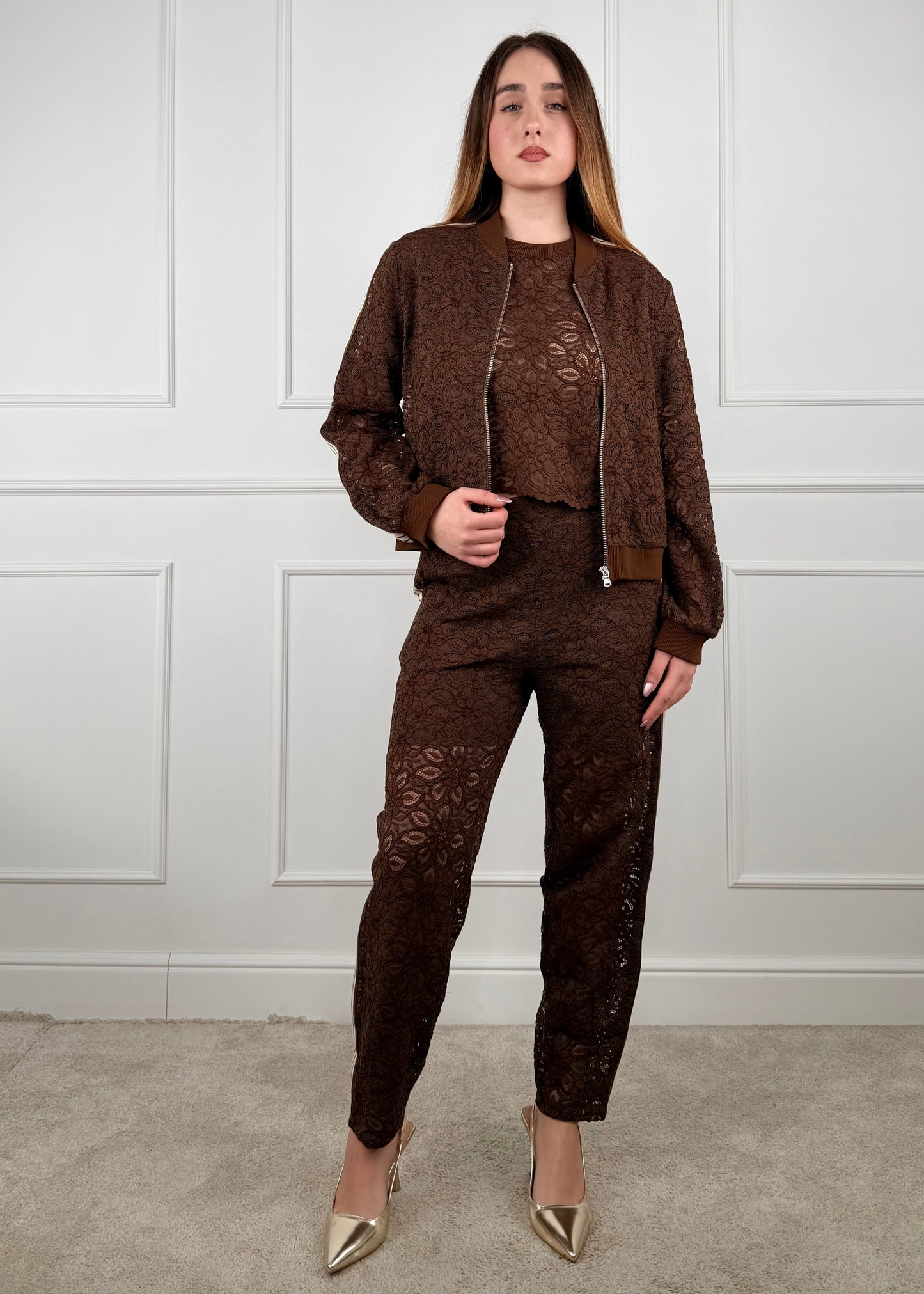 C28709 - BREND PANTALONE SIGARETTA IN PIZZO CON BANDE