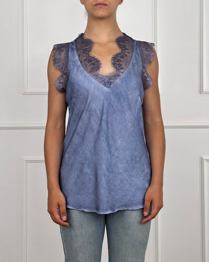22094 - T-SHIRT IN VISCOSA SCOLLO IN PIZZO