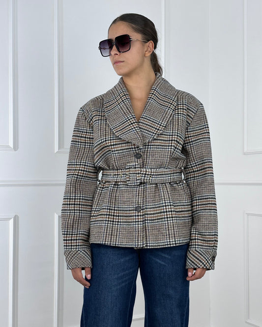 26B1432 TENSIONE IN GIACCA PIED DE POULE CON CINTURA