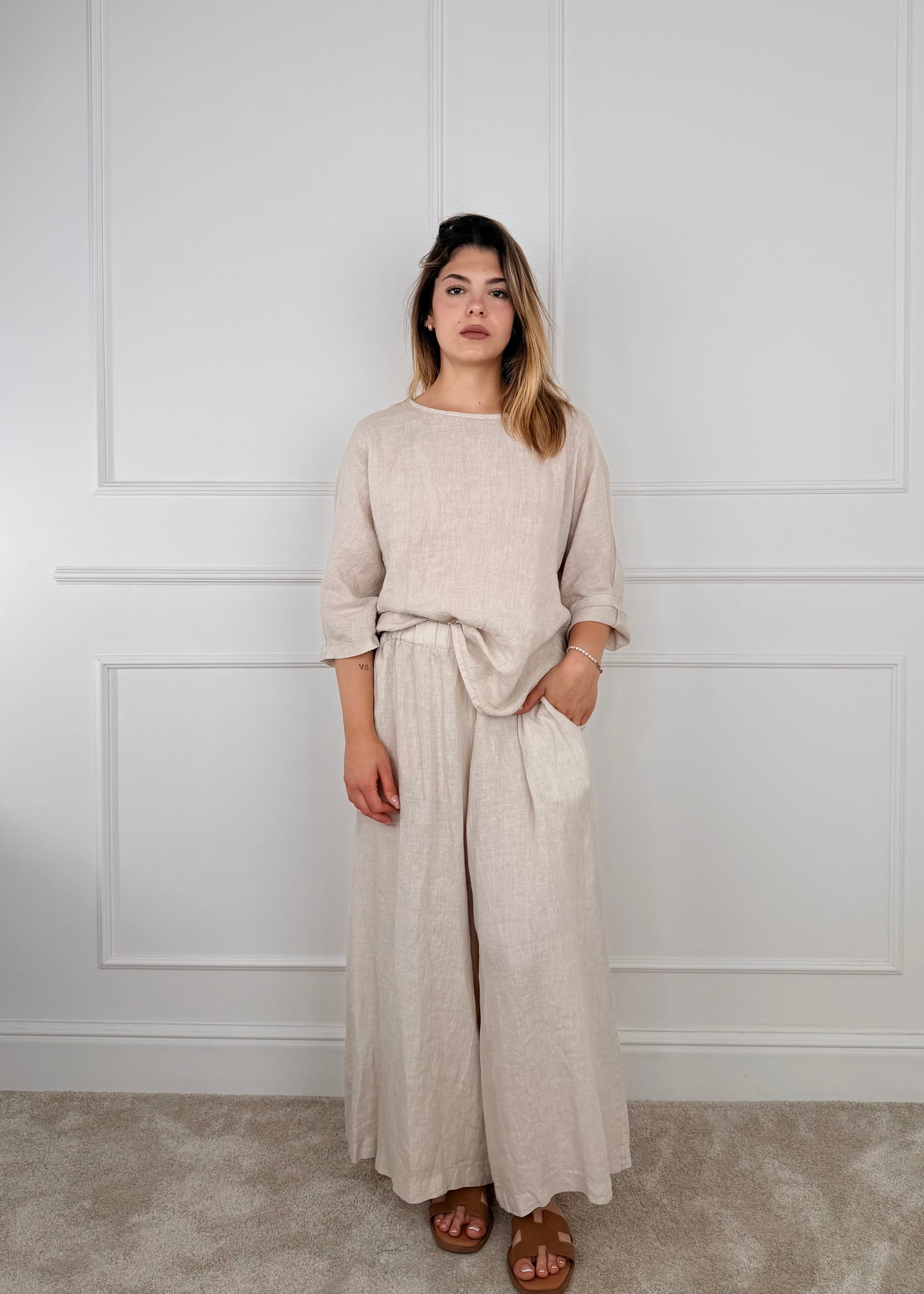 6645 PANTALONE PALAZZO IN LINO
