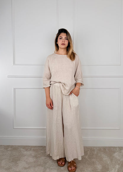 6645 PANTALONE PALAZZO IN LINO