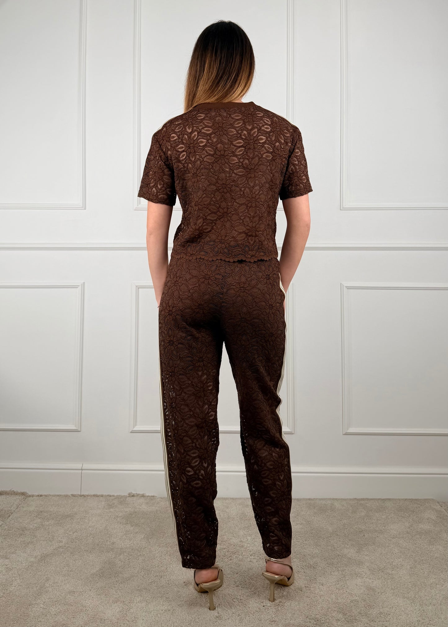 C28709 - BREND PANTALONE SIGARETTA IN PIZZO CON BANDE