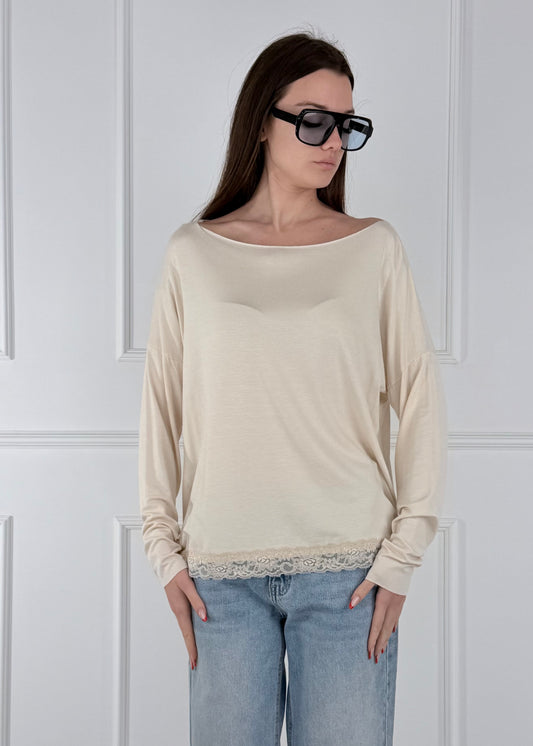 OG99824 - MY-D MAGLIA IN JERSEY DI VISCOSA CON PIZZO SUL FONDO