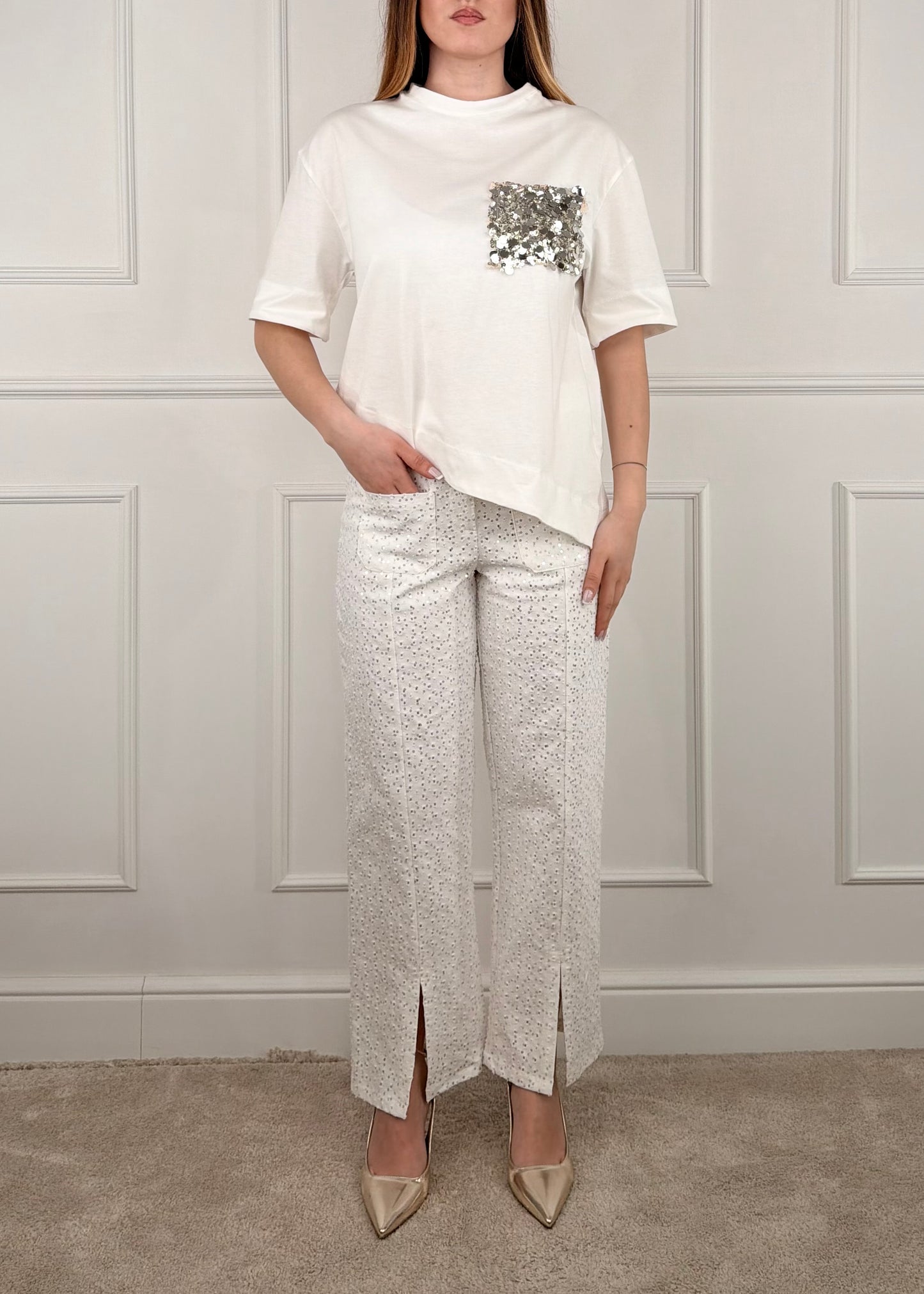 30113SS - GIORGIA&J PANTALONE GAMBA DRITTA CON APPLICAZIONI