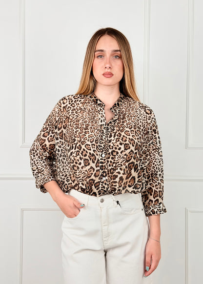 B3163S -  BREND CAMICIA FANTASIA ANIMALIER  MISTO COTONE E SETA