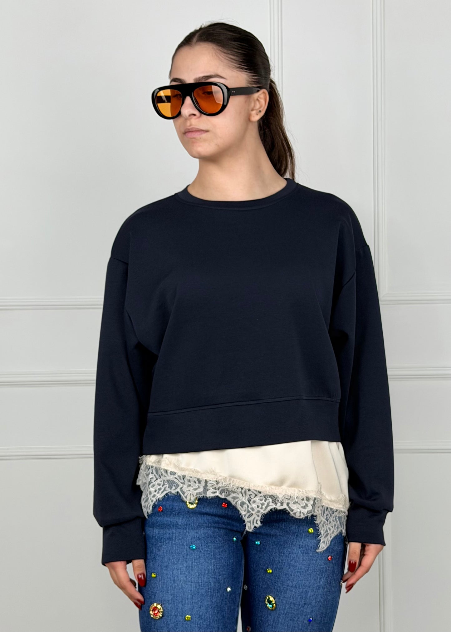 07626MD - FELPA IN SCUBA LEGGERO CON PIZZO