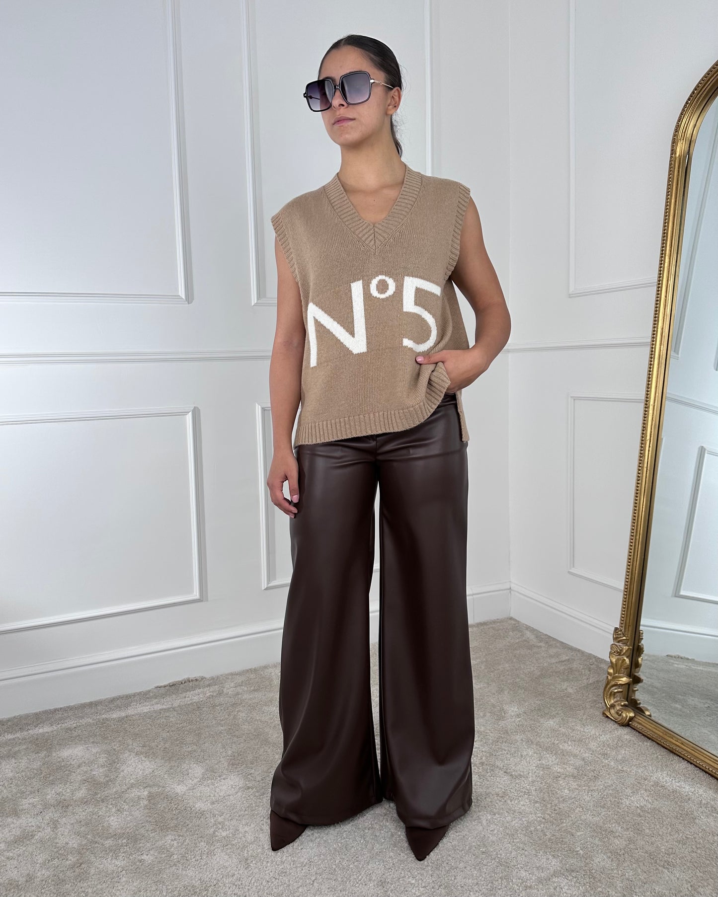 C26863P BREND PANTALONE PALAZZO  SIMILPELLE