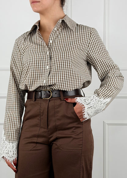 E55972 - CAMICIA CHECK MANICA PIZZO