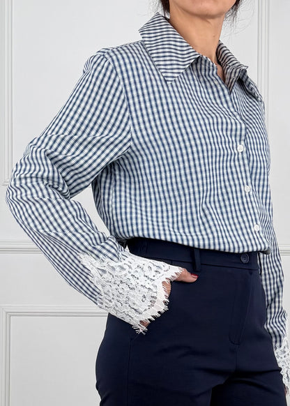 E55972 - CAMICIA CHECK MANICA PIZZO