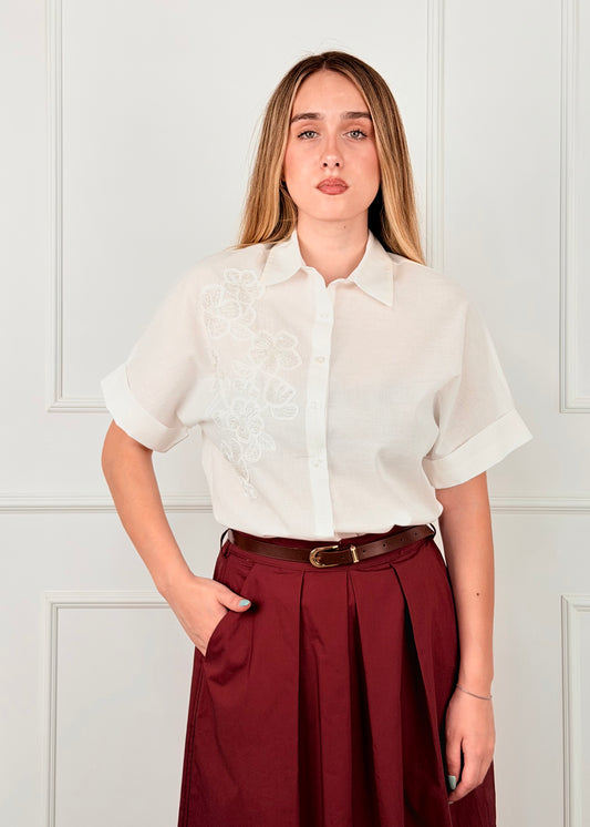 C26437 - BREND CAMICIA IN MUSSOLA DI COTONE CON RICAMI