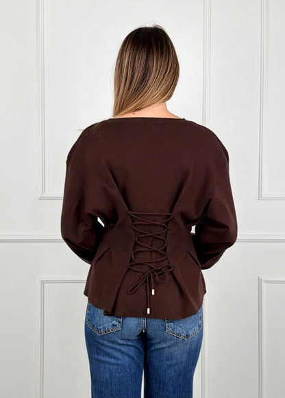 M5747L MAGLIA CON CORSETTO STRINGATO REGOLABILE SUL RETRO