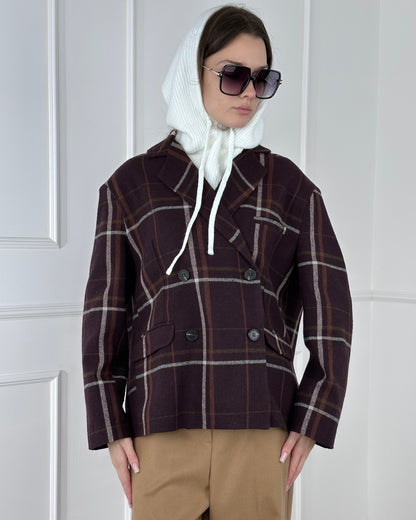 26B1570 - TENSIONE IN GIACCA CHECK MISTO LANA CON BALACLAVA NON CICITO