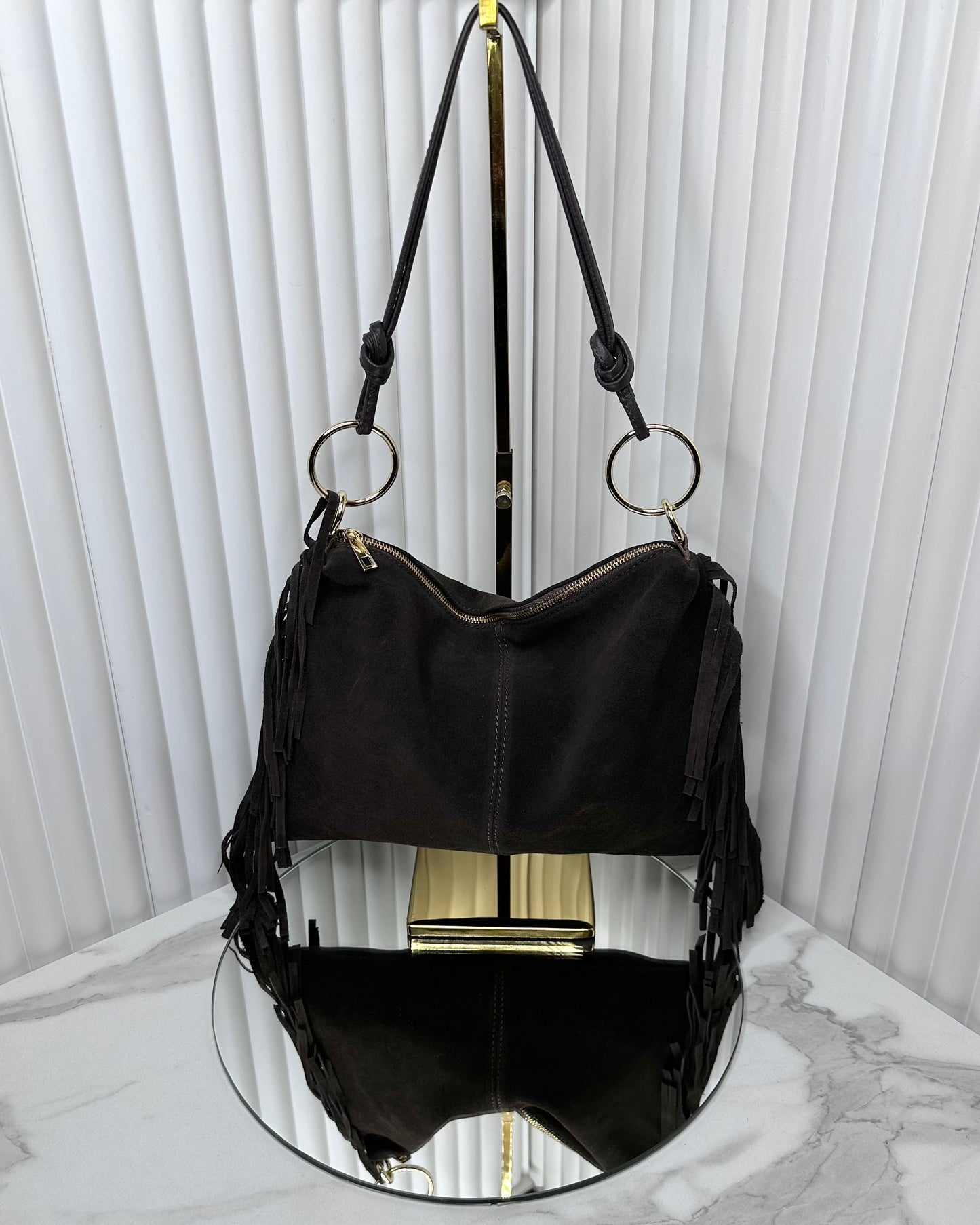 BRS4789 - BORSA VERA PELLE SCAMOSCIATA