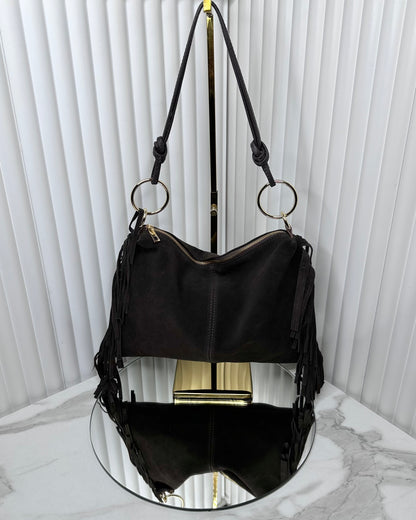 BRS4789 - BORSA VERA PELLE SCAMOSCIATA