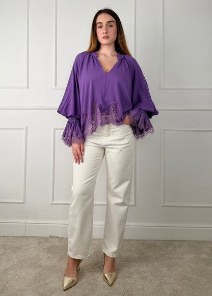 S26C533 - TENSIONE IN BLUSA IN CRÊPE ViSCOSA CON PIZZO