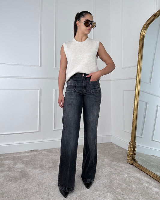 CJ12710 - TENSIONE IN DENIM NERO TASCHINI SUL DAVANTI