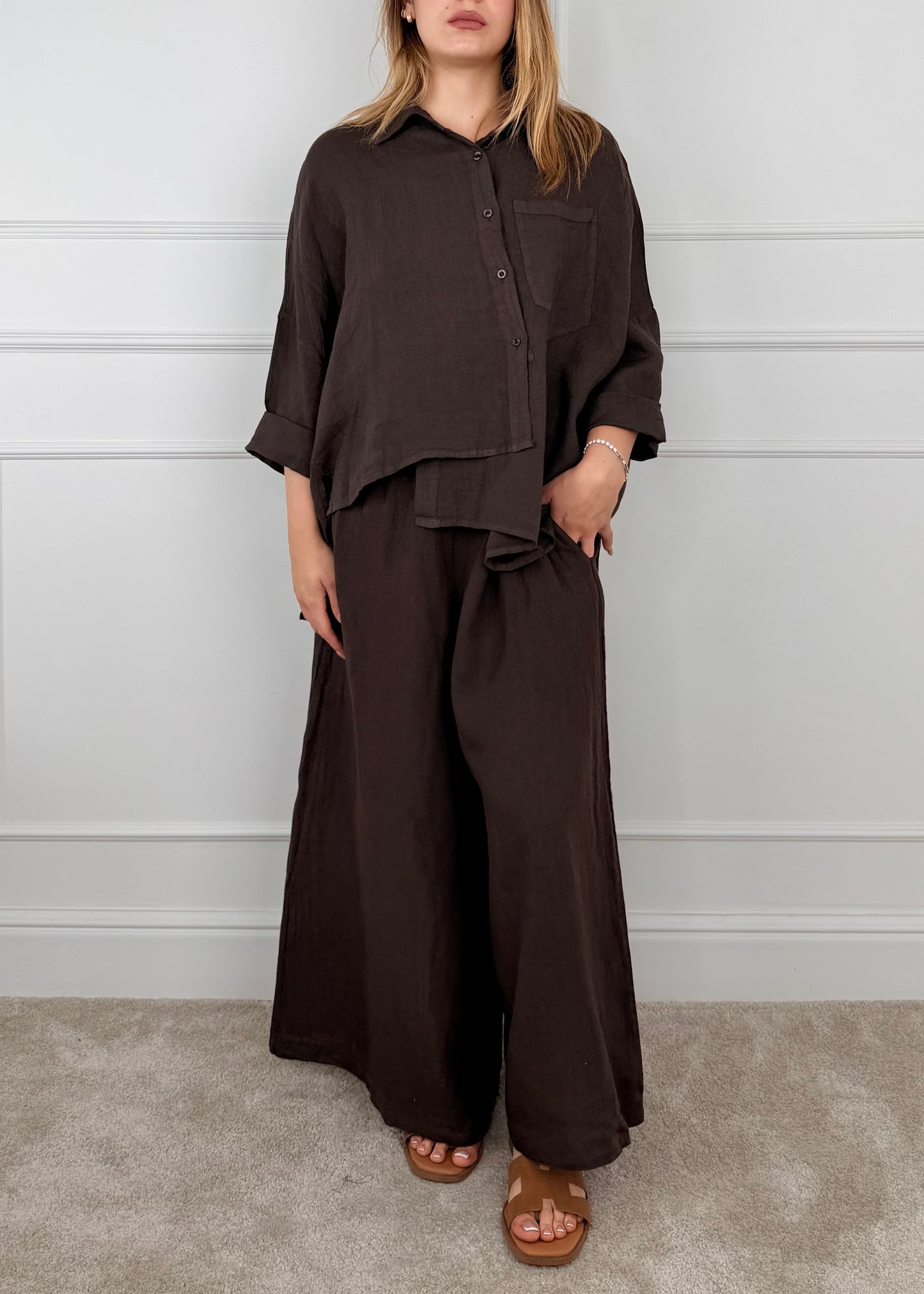 6645 PANTALONE PALAZZO IN LINO