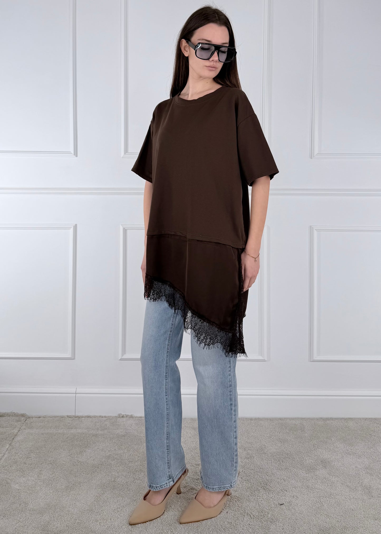 3316 - T-SHIRT CON INSERTI ASIMMETRICI IN PIZZO