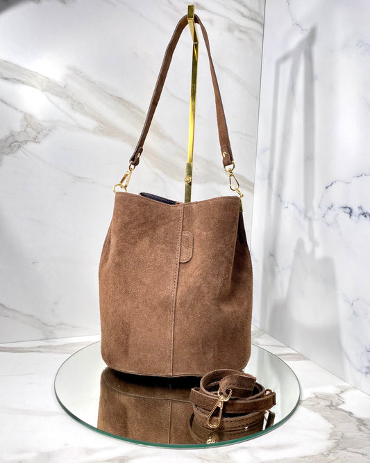 BRS435 BORSA SECCHIELLO VERA PELLE SCAMOSCIATA