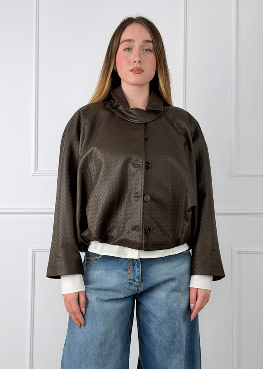 26B4008 - TENSIONE IN BOMBER SIMILPELLE PELLE TRAMA INTRECCIATA