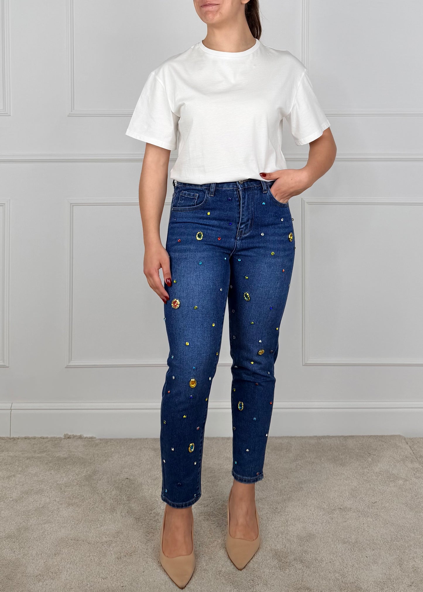 F31350 - DENIM CON APPLICAZIONI DI STRASS