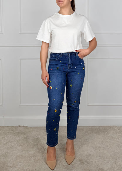 F31350 - DENIM CON APPLICAZIONI DI STRASS